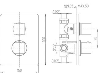 Встраиваемый смеситель для душа Paini Dax 84PZ690TH с термостатом чёрный матовый